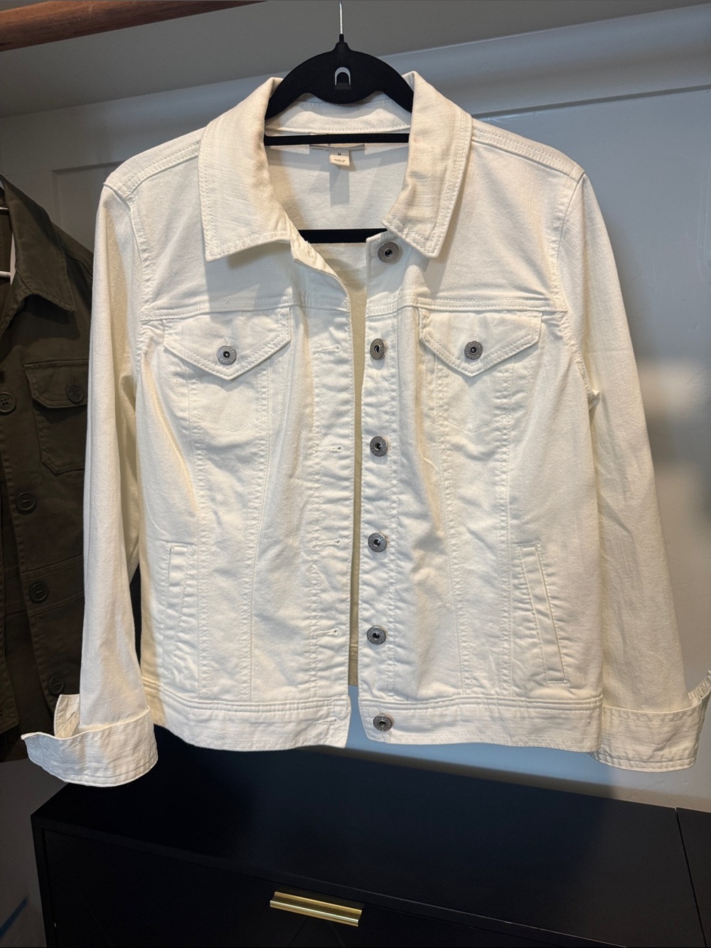 Classic Women's Cream Denim Jacket - Lightweight Button-Up